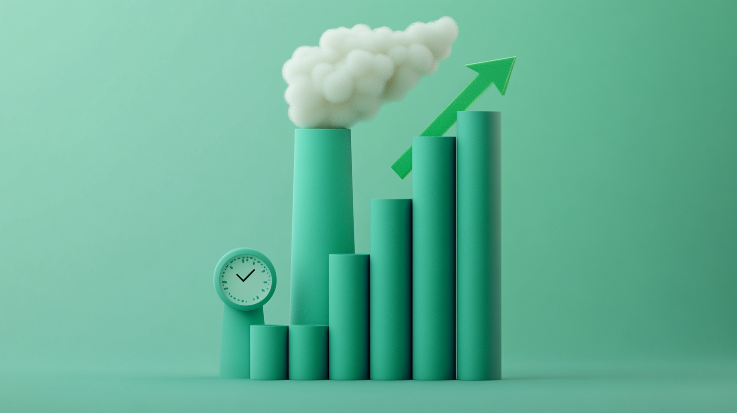 Factory Bar Chart: Green Cylinders, White Smoke Clouds