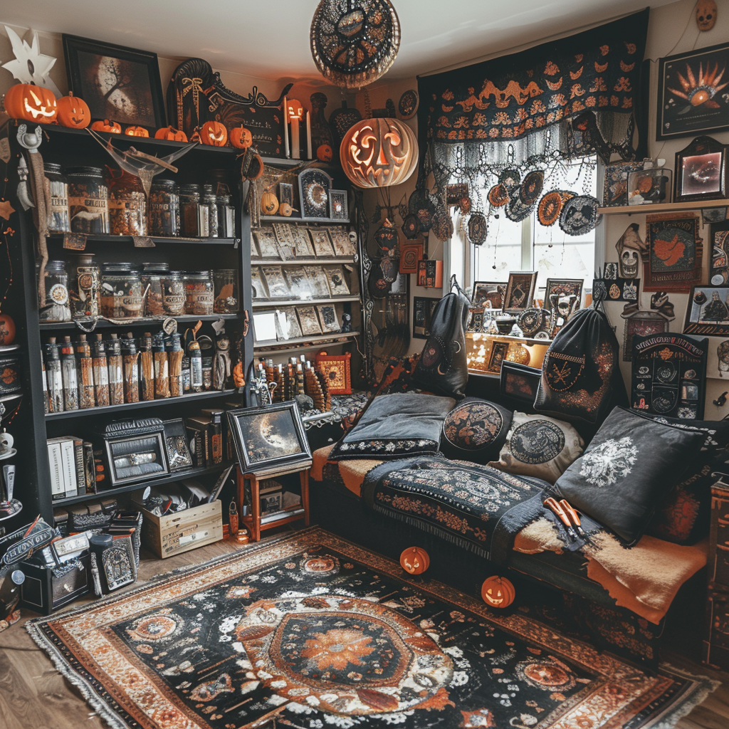 Fairy Core Halloween Gothic Living Room With Crafting Supplies