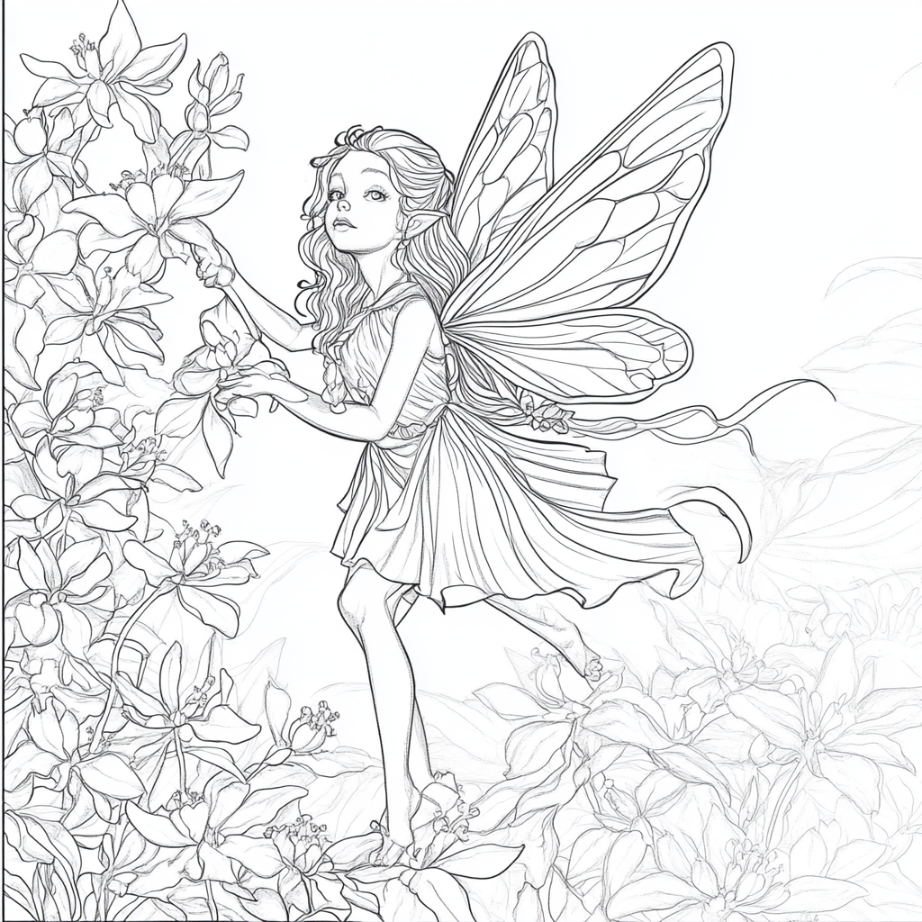 Fairy of the Honeysuckle - Cartoon Coloring Page