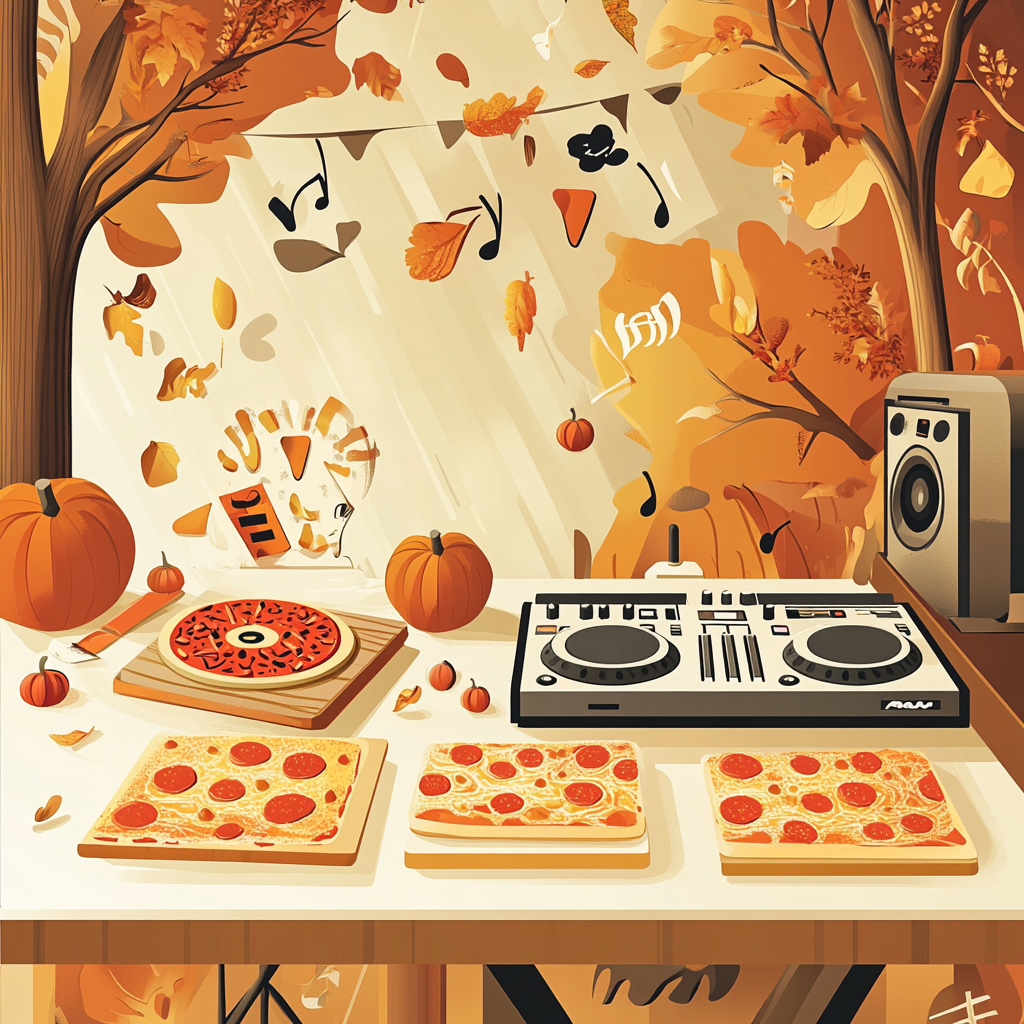 Fall Pizza Party with DJ Booth and Decorations