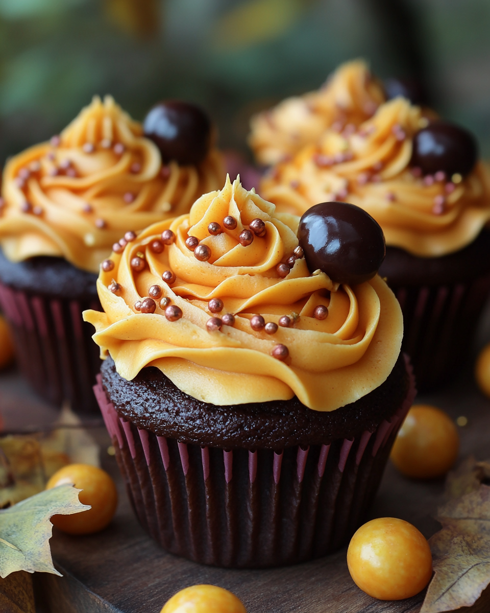 Fall-themed dessert table with fancy treats