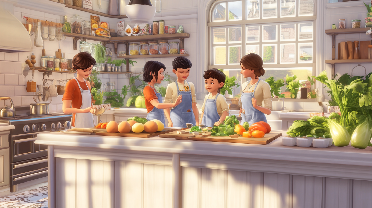 Family Cooking Together in a Bright Kitchen