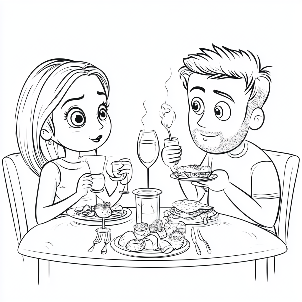 Family Enjoying Drinks and Food Coloring Page