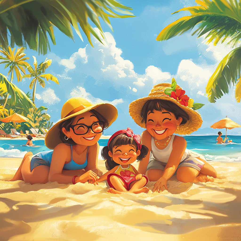 Family enjoying sunny Hawaii beach together