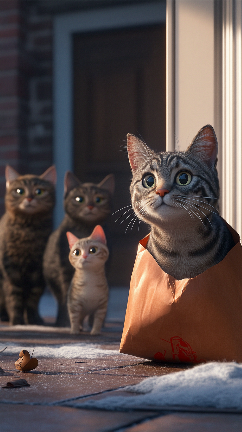 Family of Cats Welcoming Owner Home