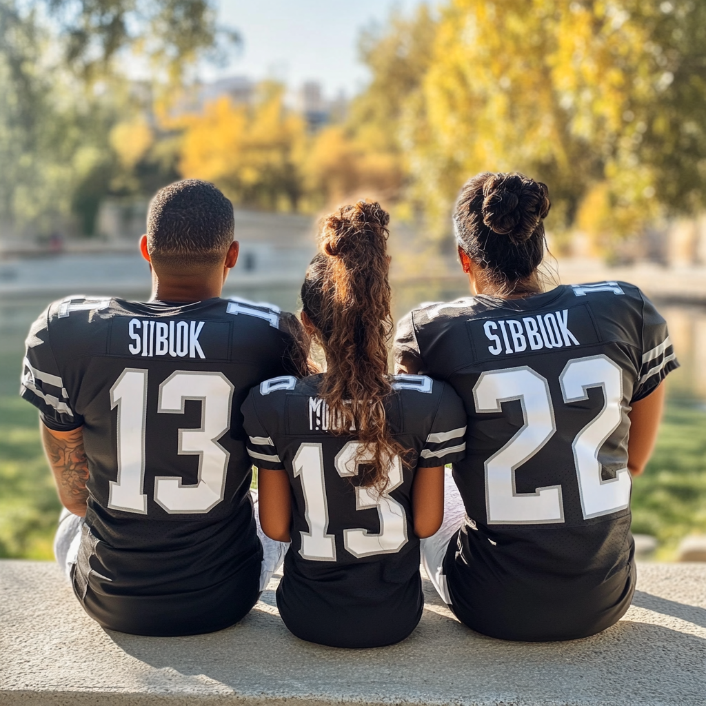 Family wearing Raiders jerseys with last name Siblock.