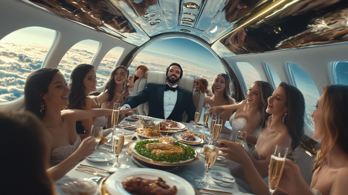 Famous actor on luxurious jet with women partying