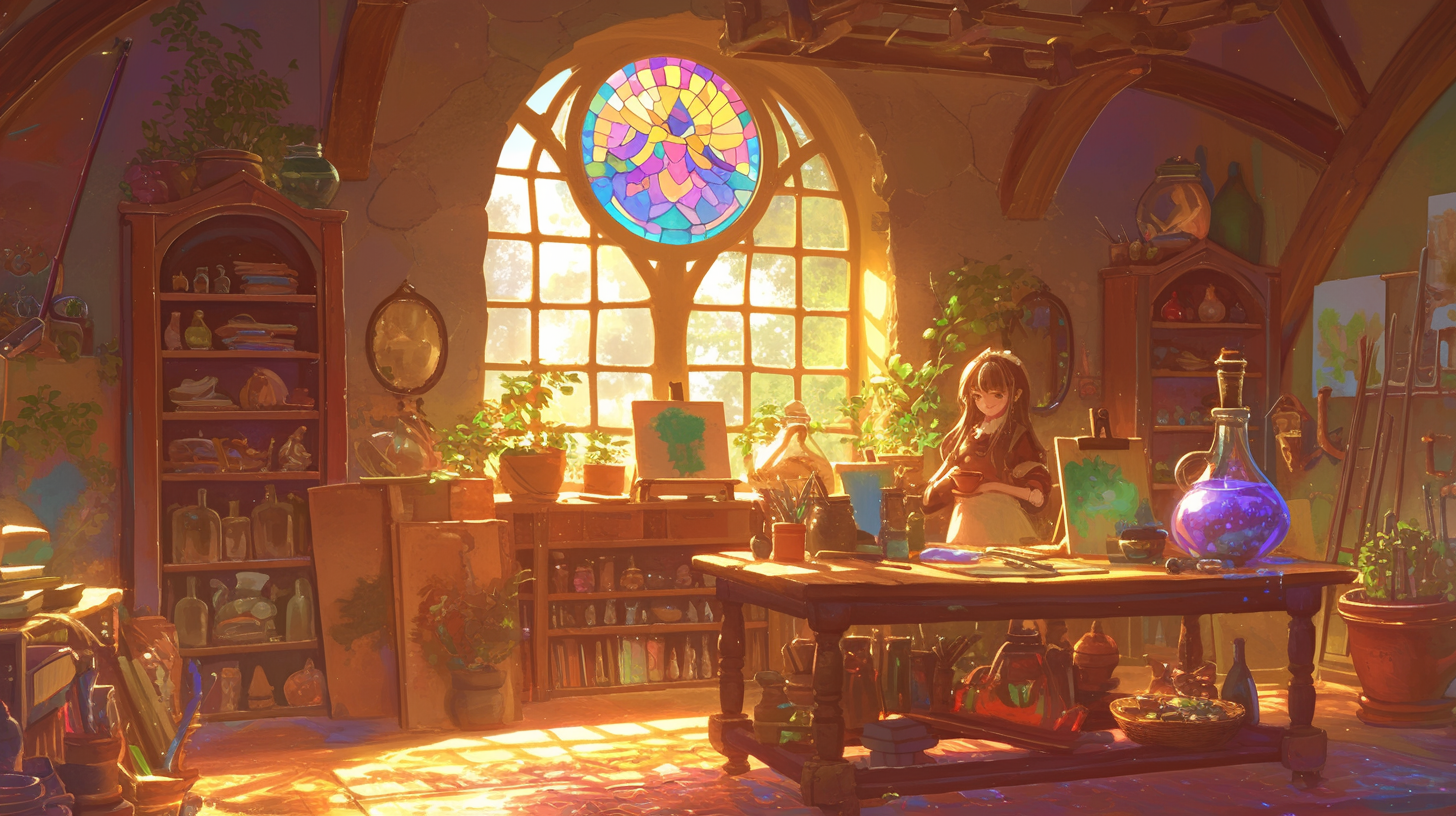 Fantasy Artist Studio Setup with Ghibli Vibes