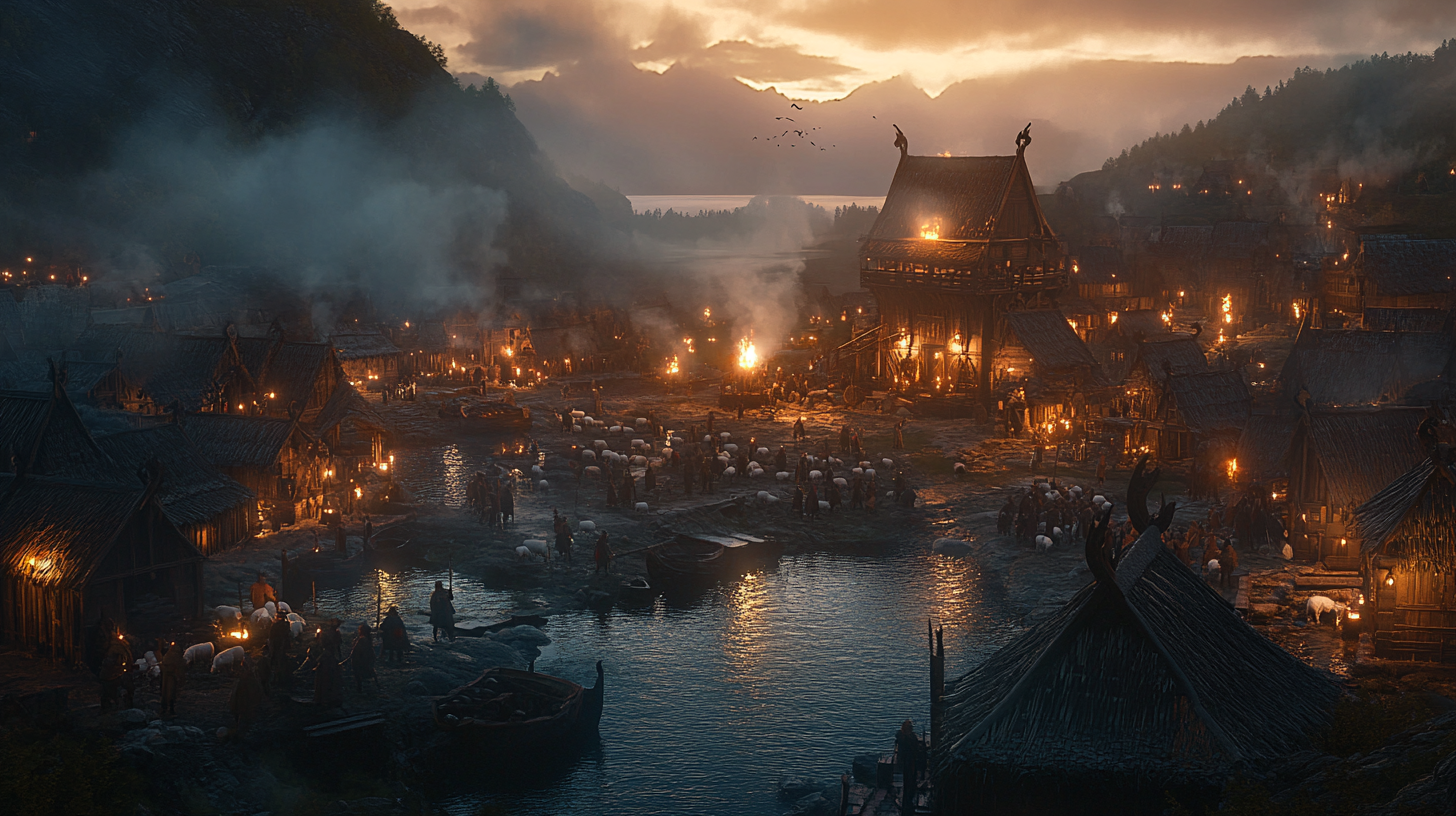 Fantasy D&D universe movie, fortified viking village defended.