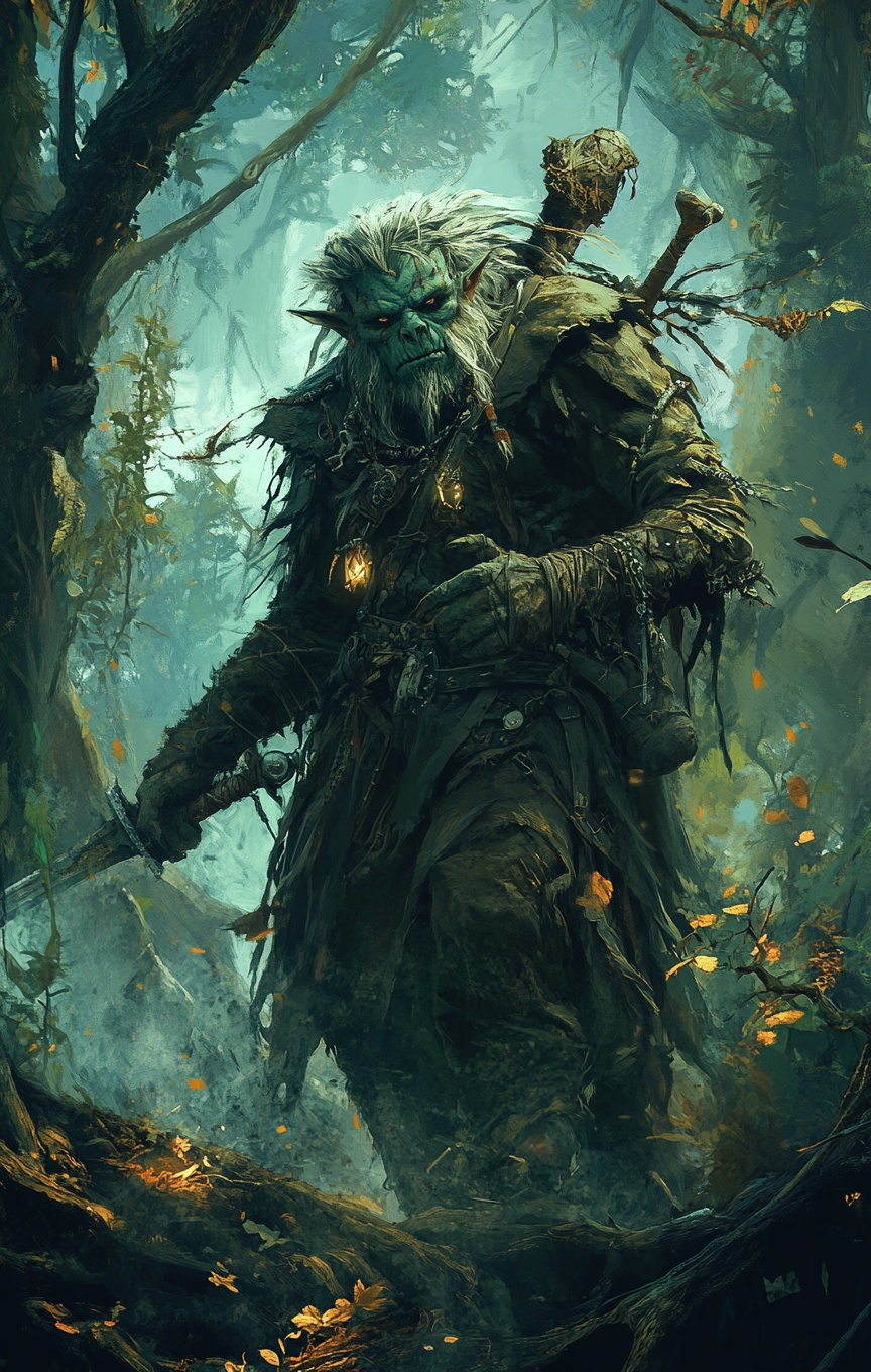 Fantasy Necromancer Troll in Enchanted Forest Setting - D&D Witcher Concept