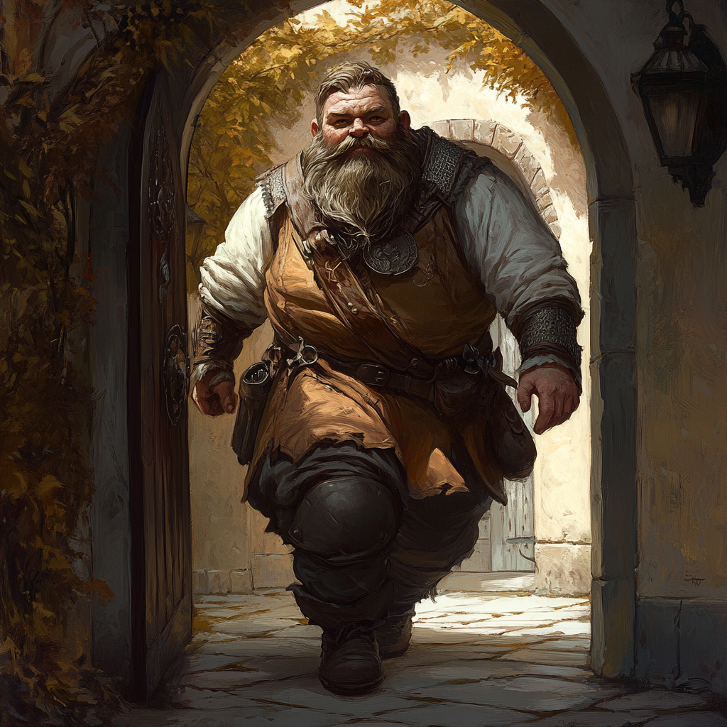 Fantasy art featuring refined dwarf in upscale clothing.