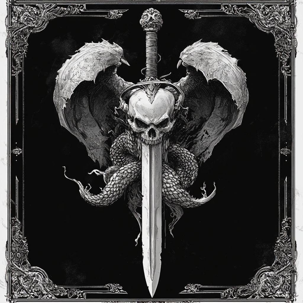 Fantasy dragonslayer sword in monochromatic tones vector art.