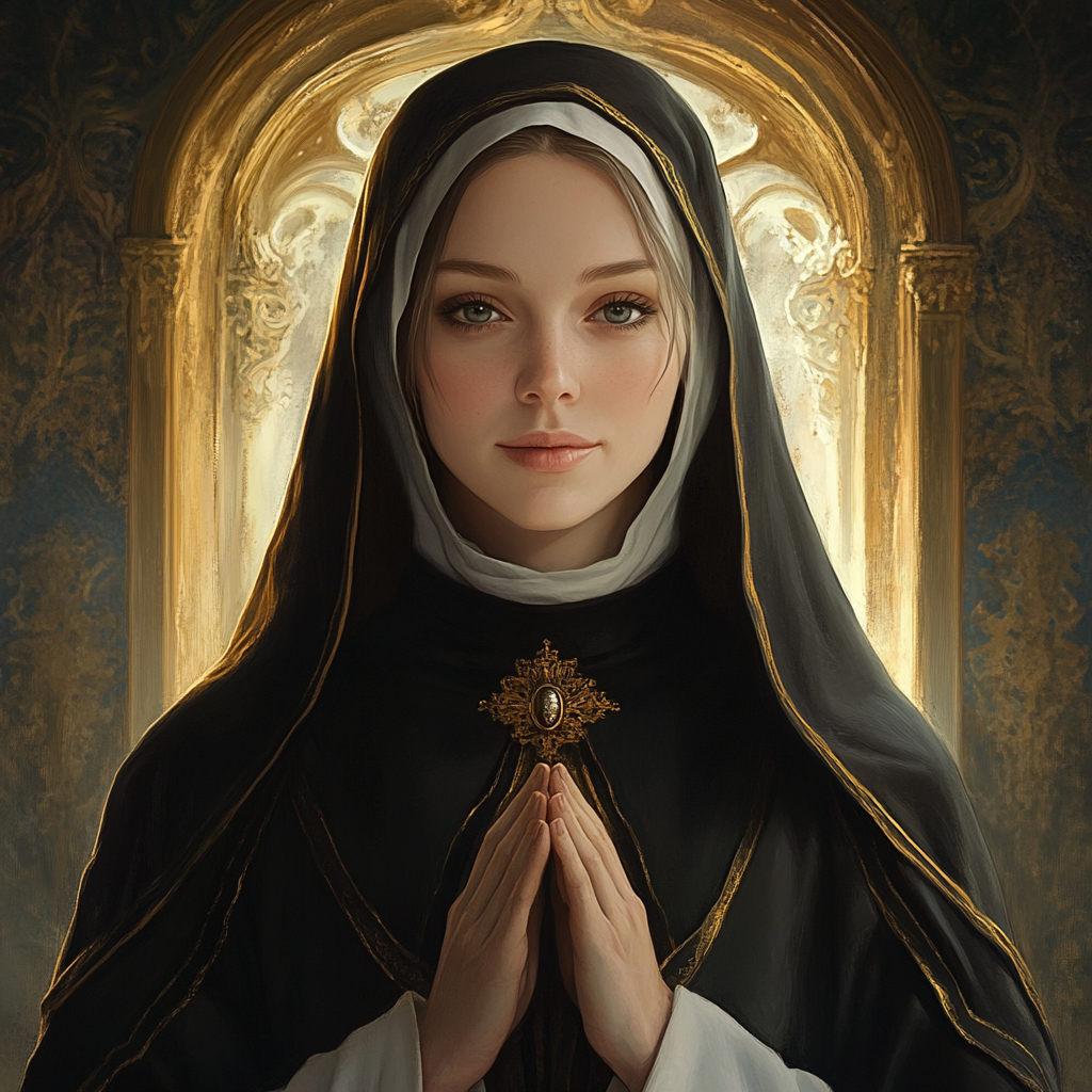 Fantasy portrait: priestess of light in nun-like attire