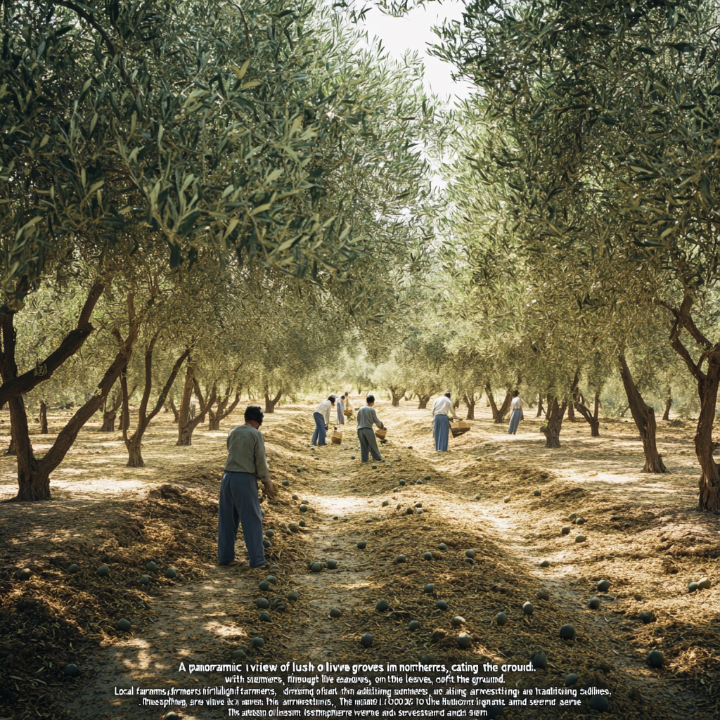 Farmers harvesting olives in lush Iranian grove