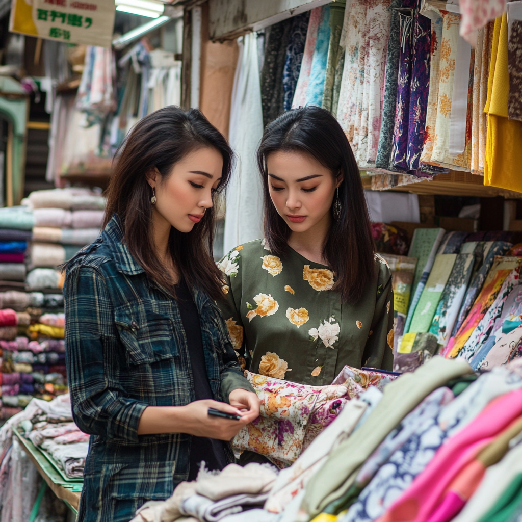 Fashionable designers shopping for fabrics in Sham Shui Po.