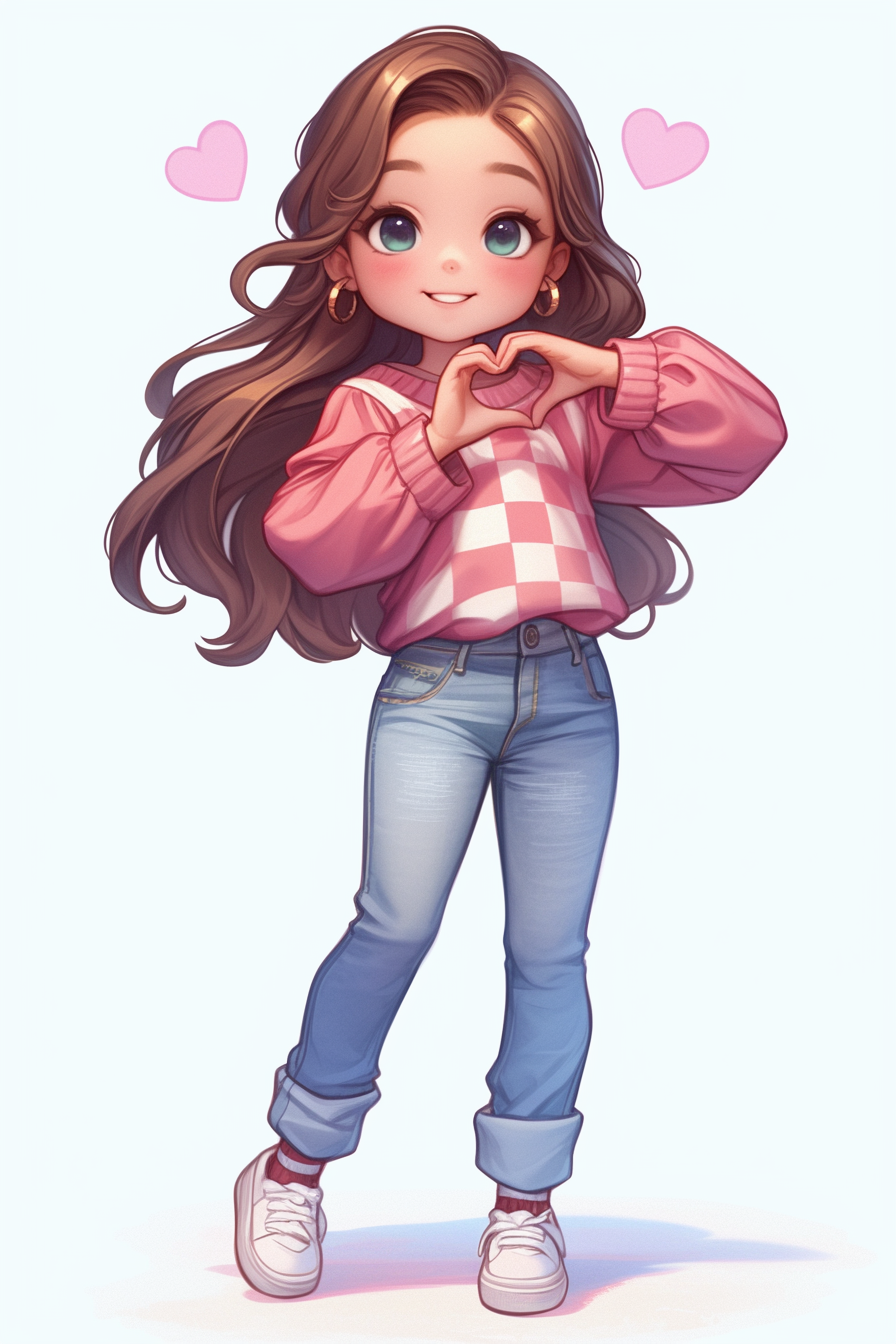 Fashionable girl in cute chibi style illustration