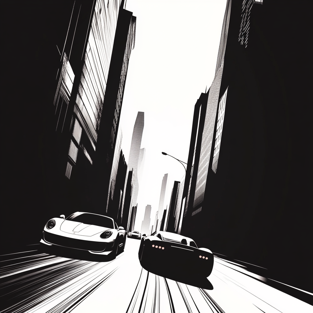 Fast cars racing in city street, vector illustration