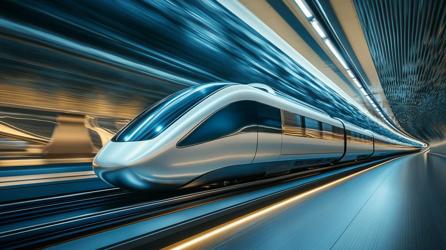 Fast futuristic electric train with stylish sustainable design.