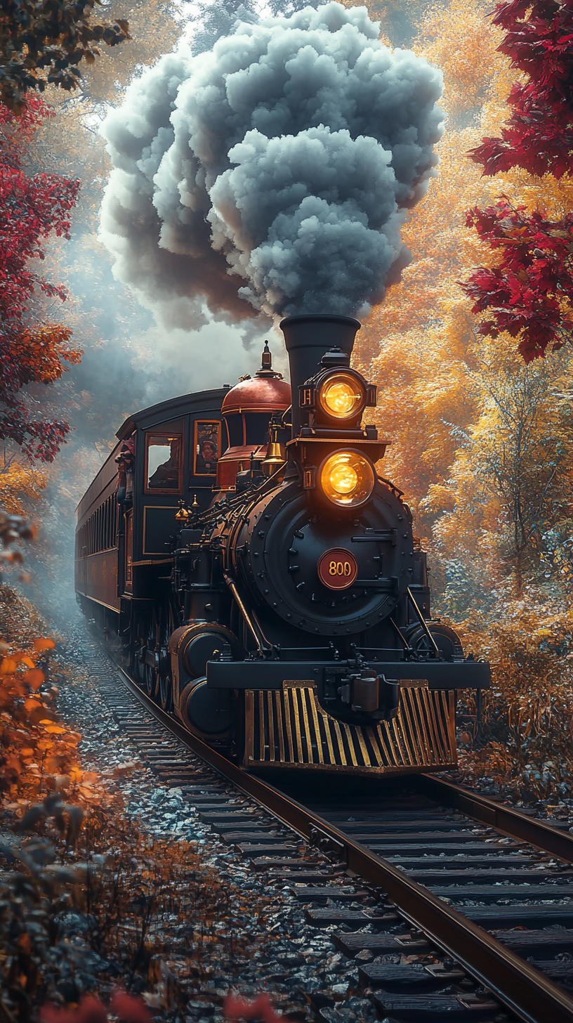 Fast steam train on historic railroad journey