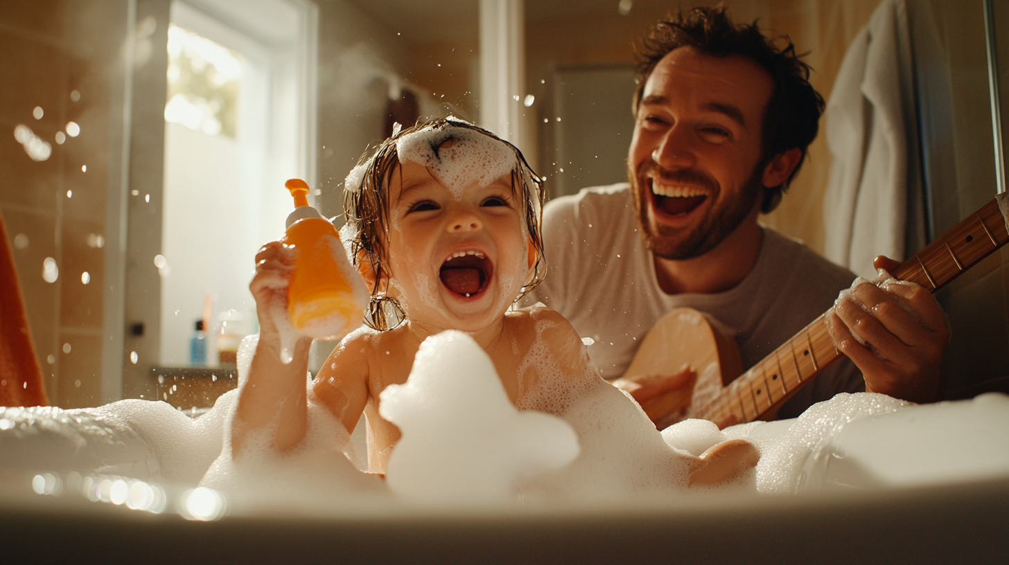 Father and Daughter Bathtub Jam Session