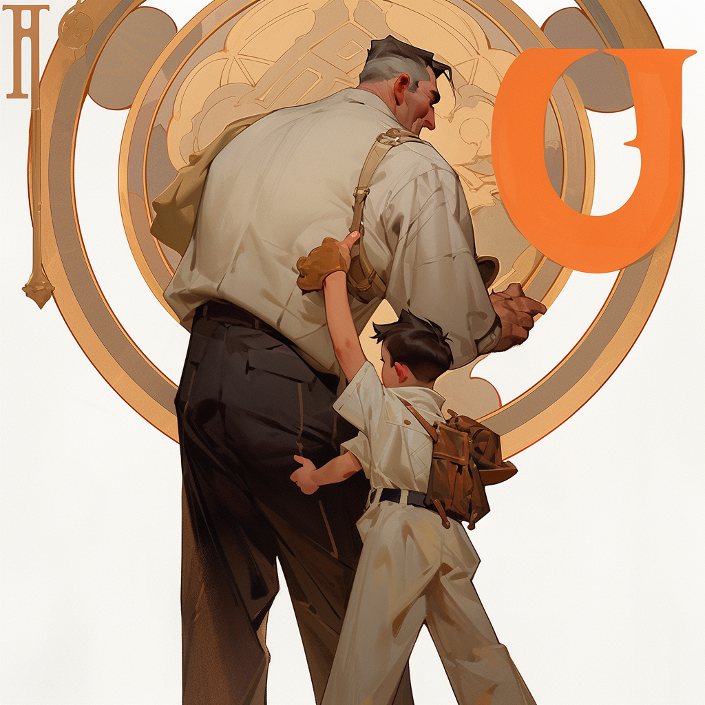 Father and Son Walking Together Book Cover Illustration