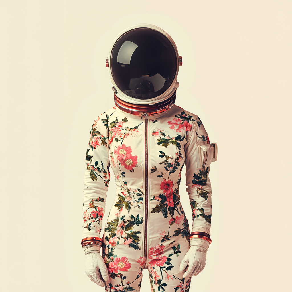 Female Astronaut in Japanese Floral-patterned Suit