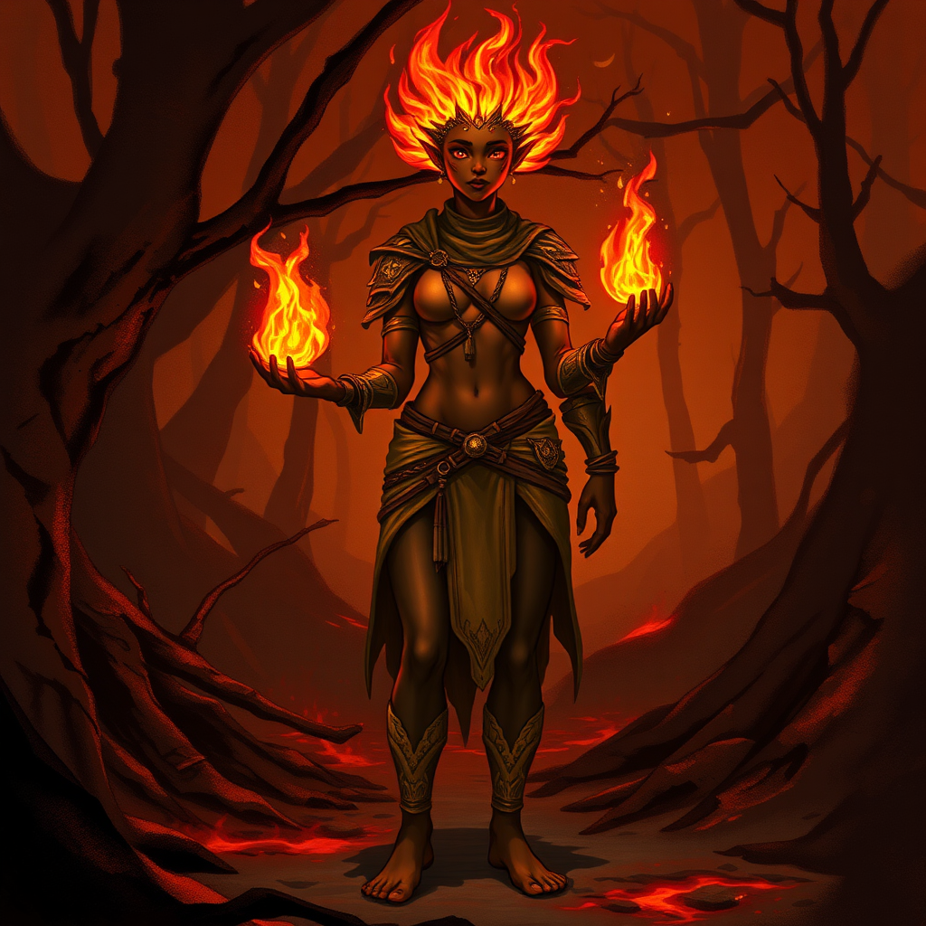 Female Fire Genasi Druid in Medium Armor