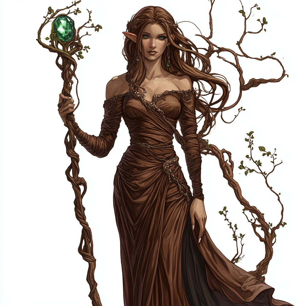 Female Satyr with ornamental staff in fantasy RPG