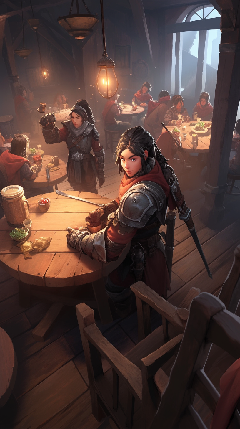 Female gnome in leather armor and red scarf.