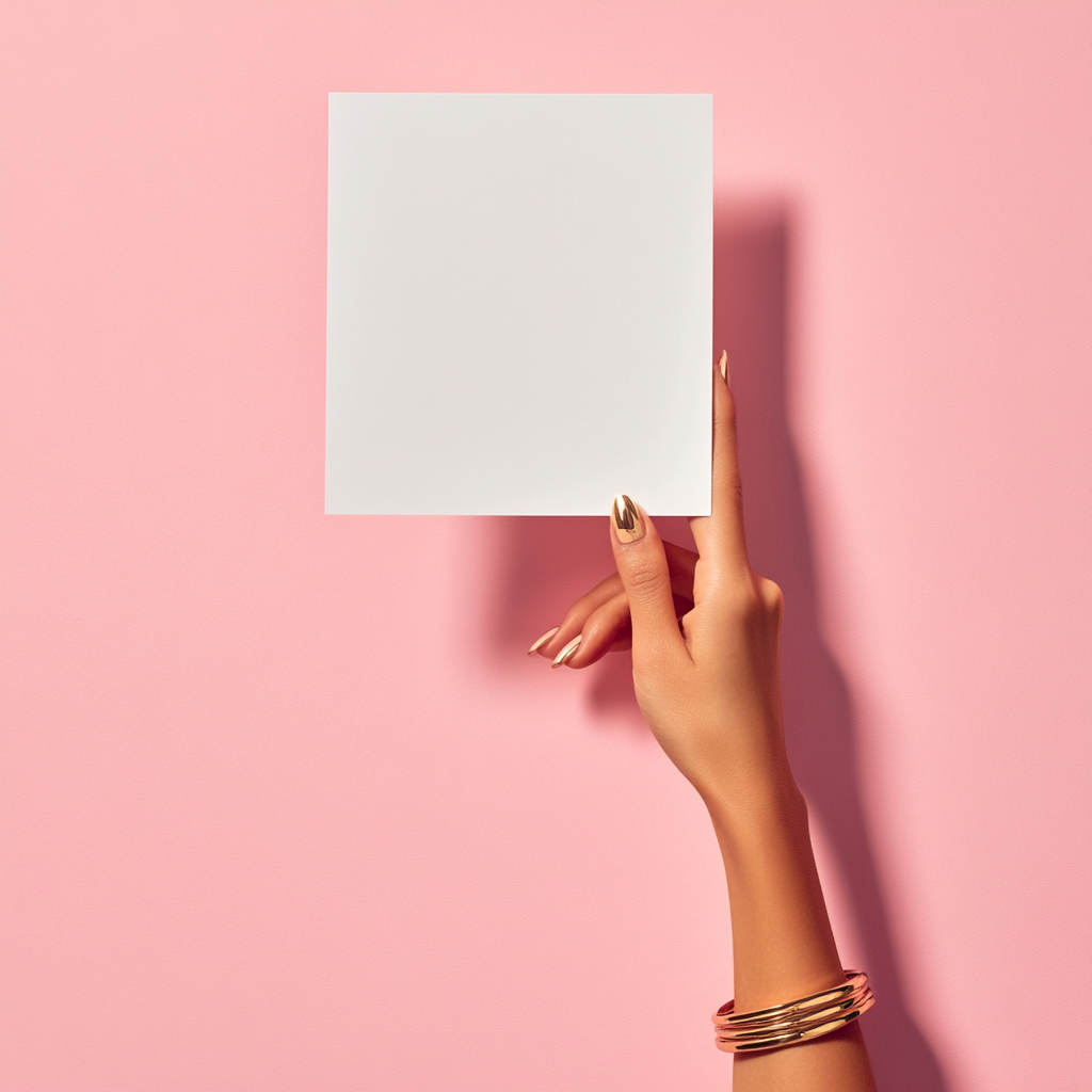 Female hand holding white post it note