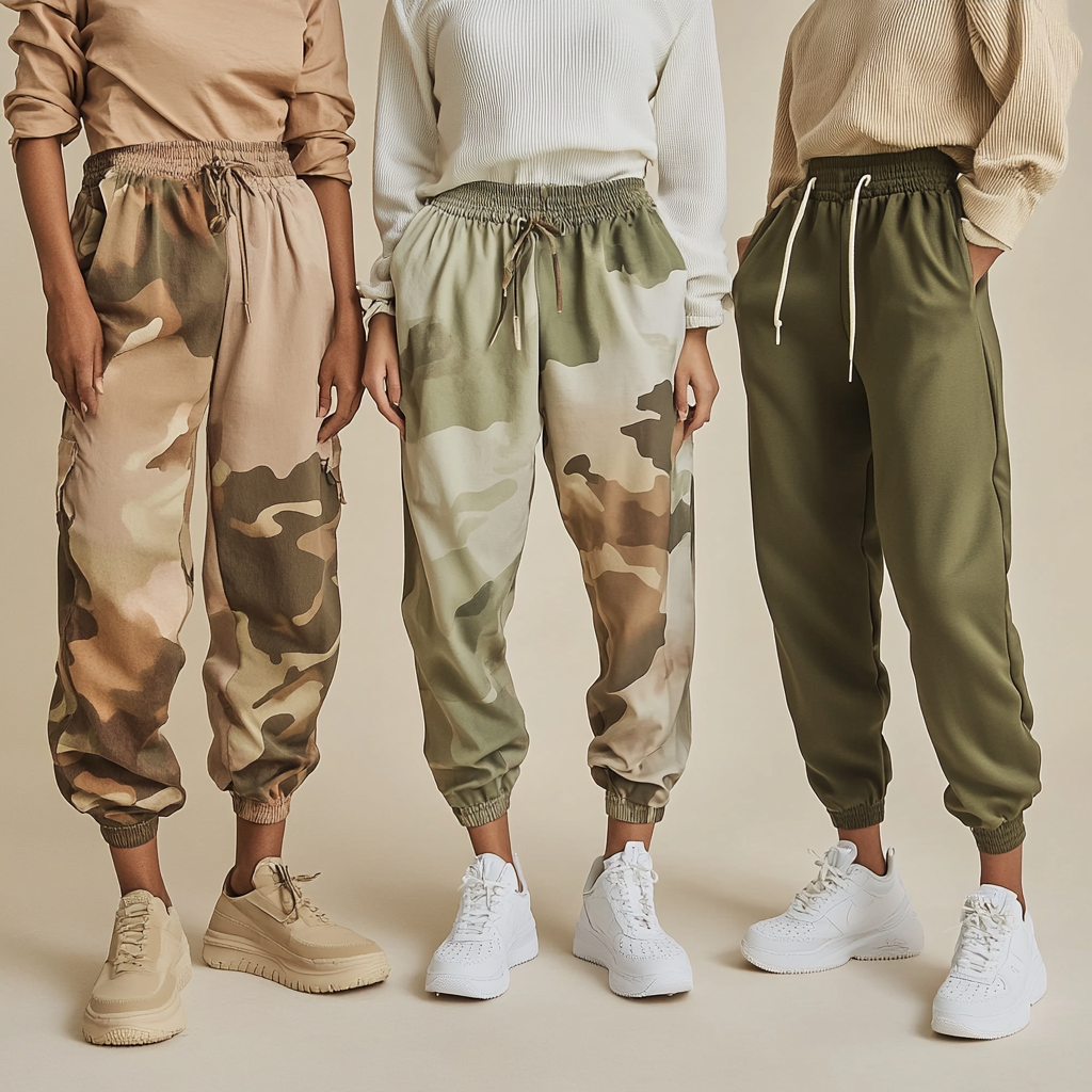 Feminine models in slim ankle pants, army green fall fashion 