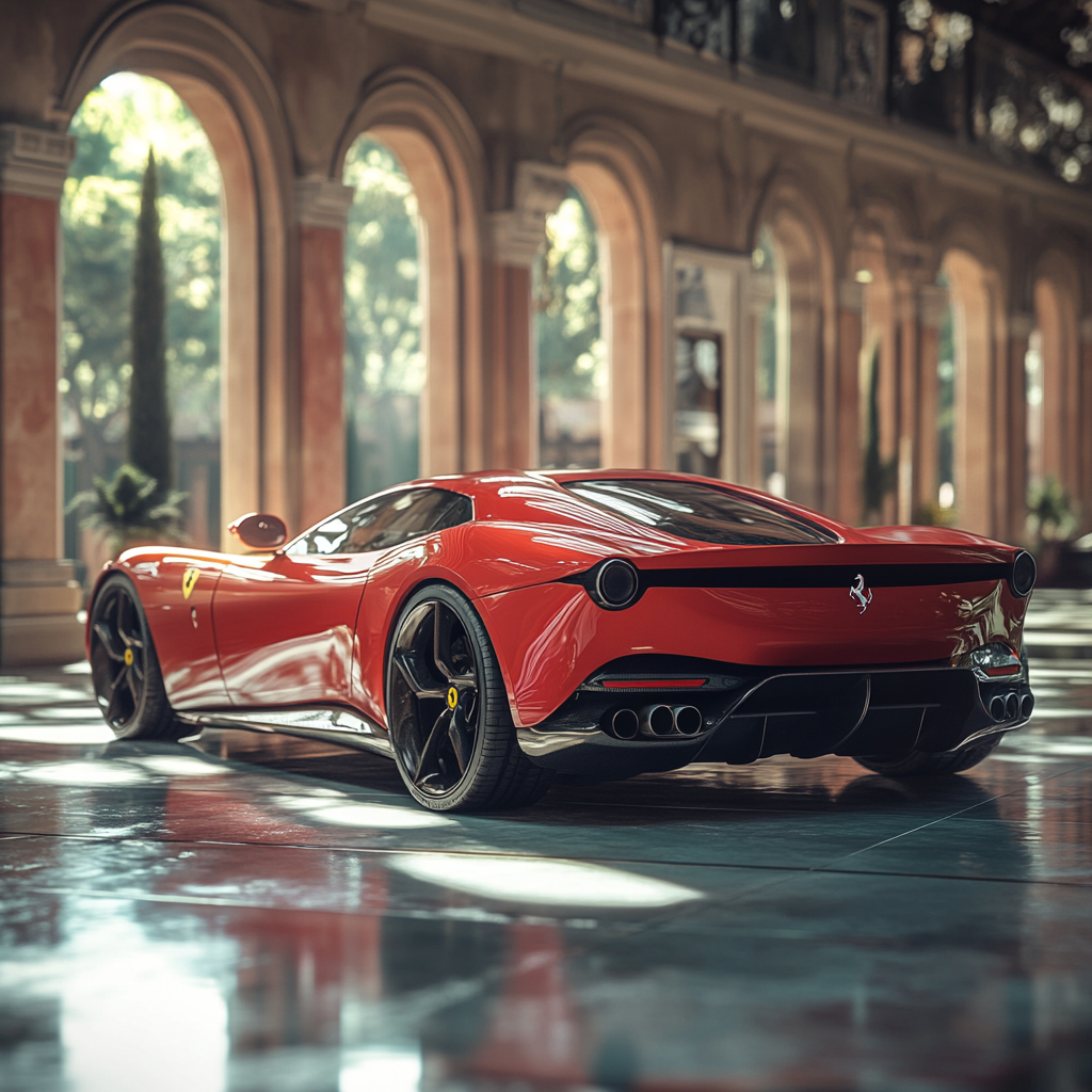 Ferrari sp3 on platform, ultra detailed, soft lighting