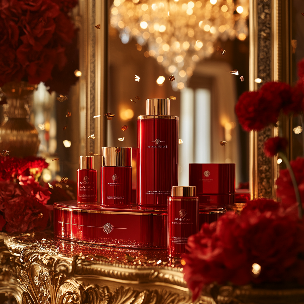 Festive Beauty Products in Ornate Gold Room