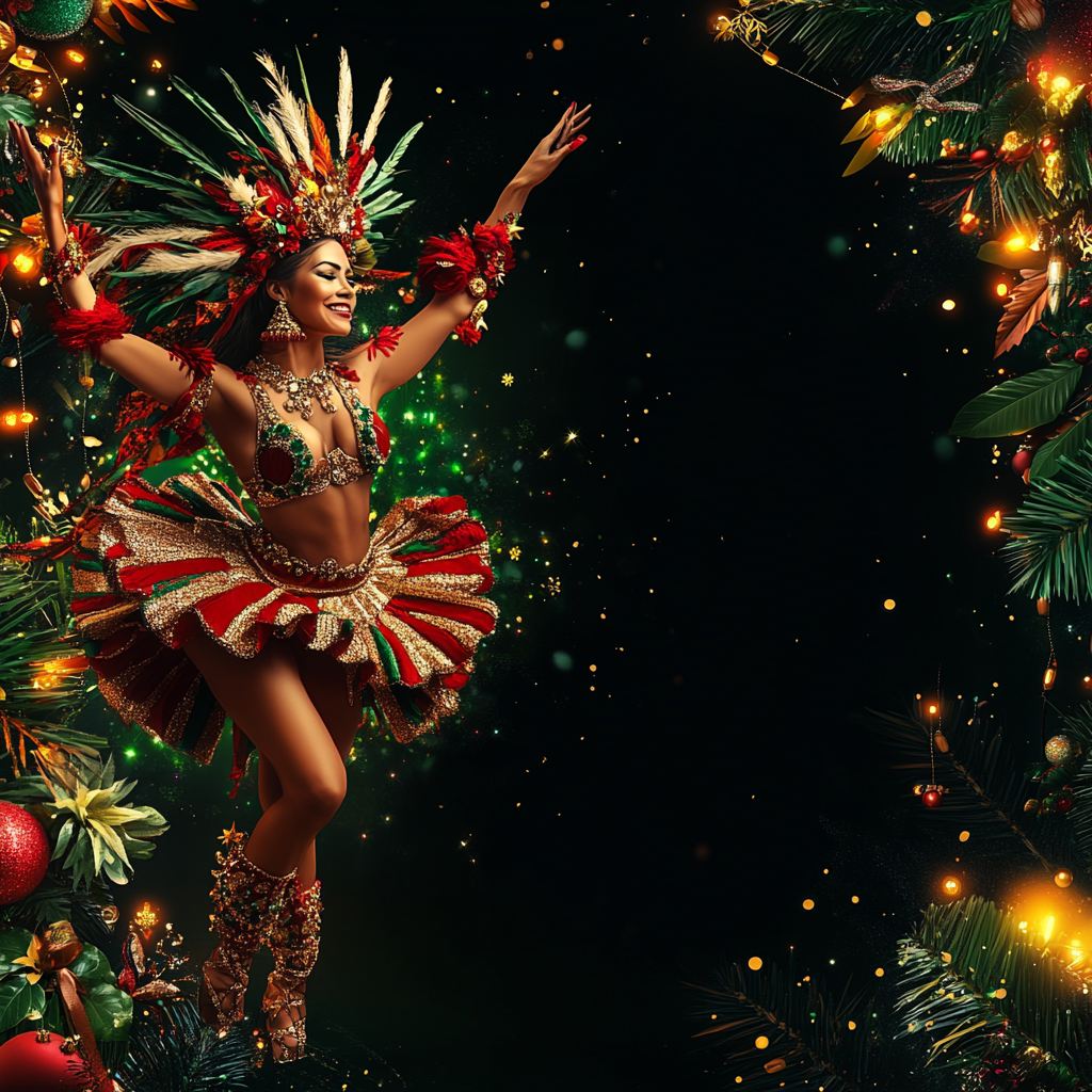 Festive Brazilian Samba Dancer in Christmas Background