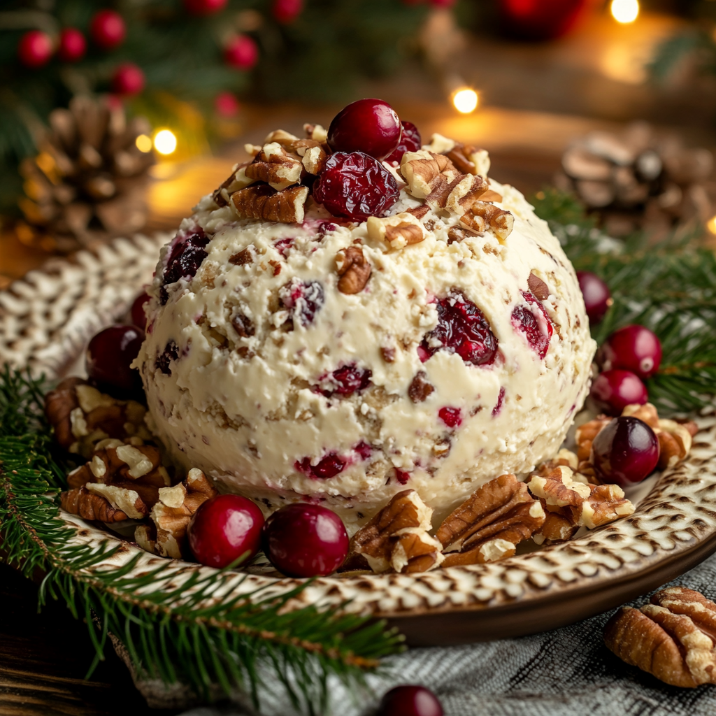 Festive Cheese Ball with Cranberries and Pecans