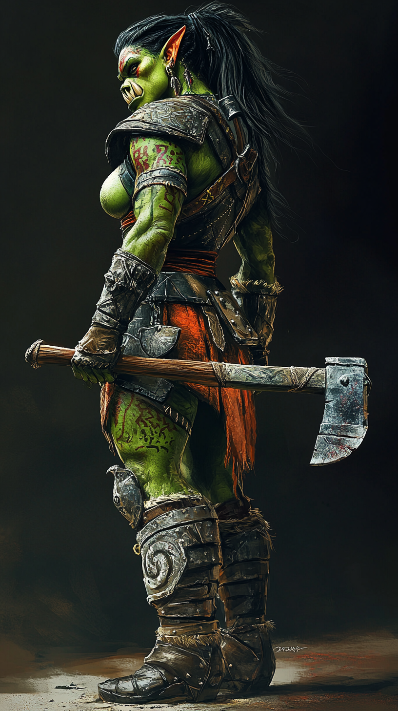 Fierce Female Orc Warrior Fantasy Art 9:16