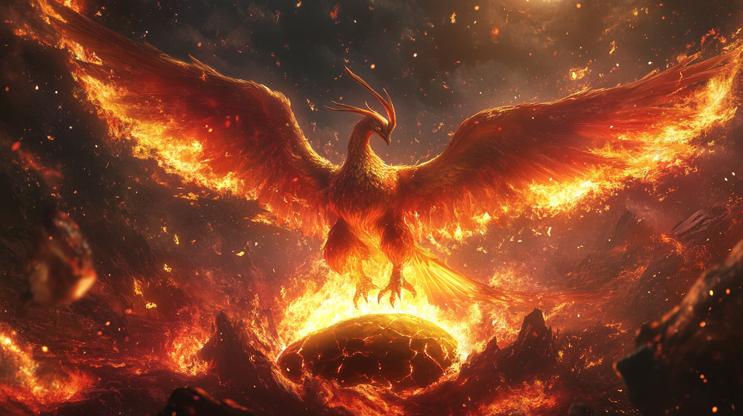 Fierce Moltres hatches from fiery egg, wings ablaze.