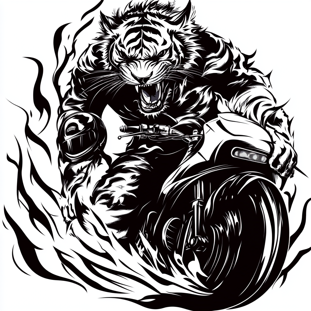 Fierce Tiger with Flaming Fur and Helmet