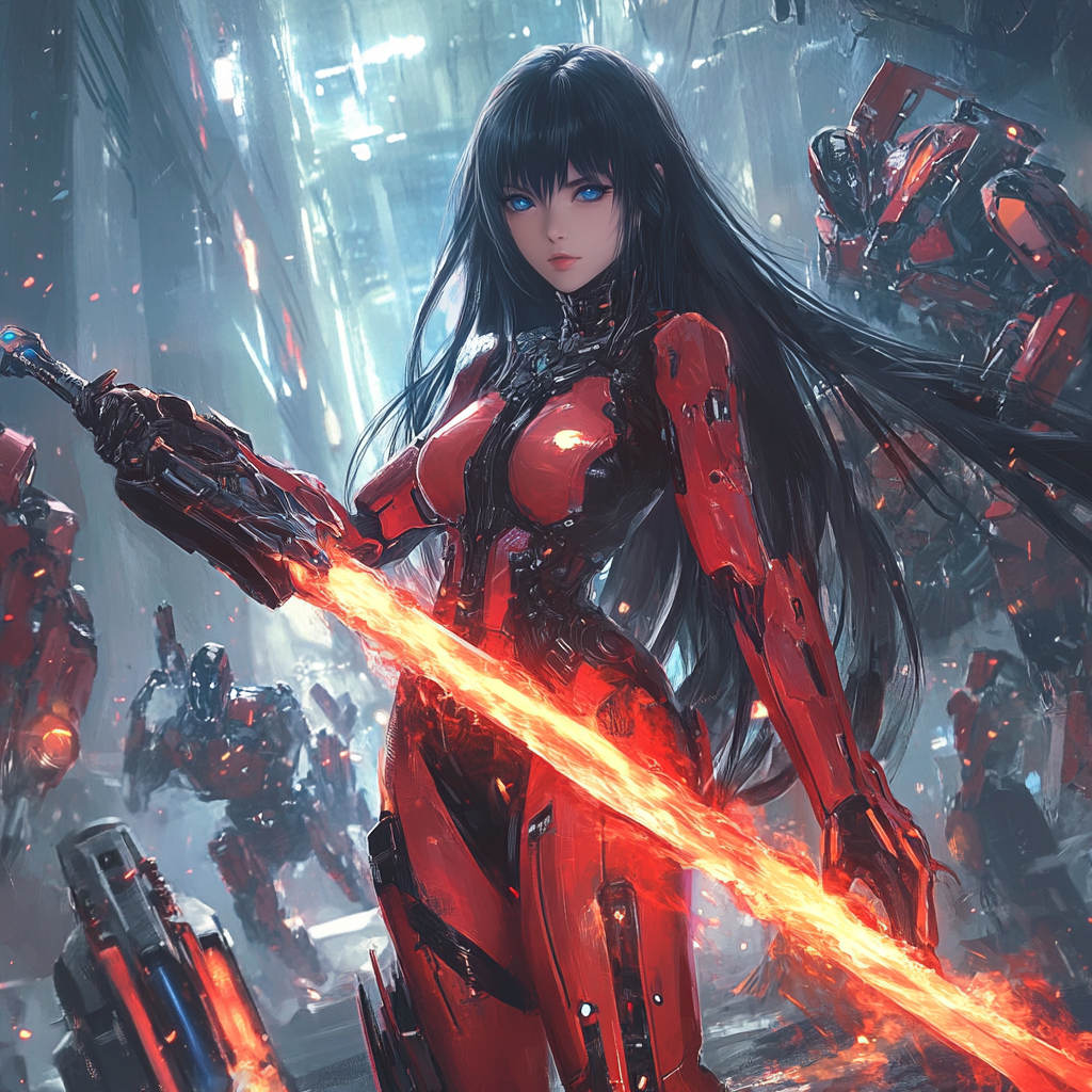 Fierce female warrior battles in sci-fi game