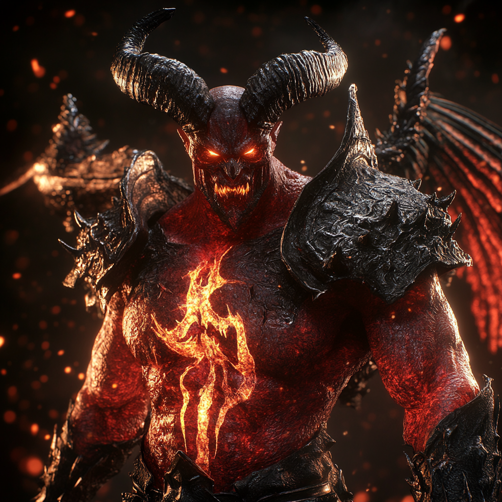 Fiery Demon King Maelzith Holds Iron Scepter