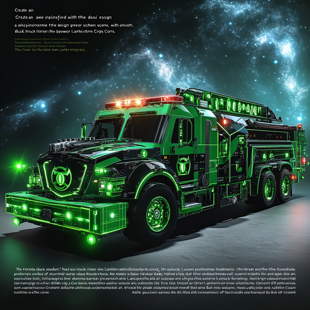 Fire truck transformed with Green Lantern design and essence.