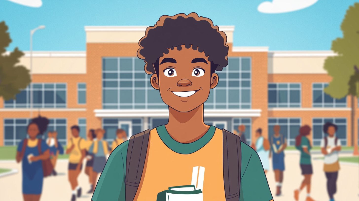 First Day of School: Handsome African-American Student