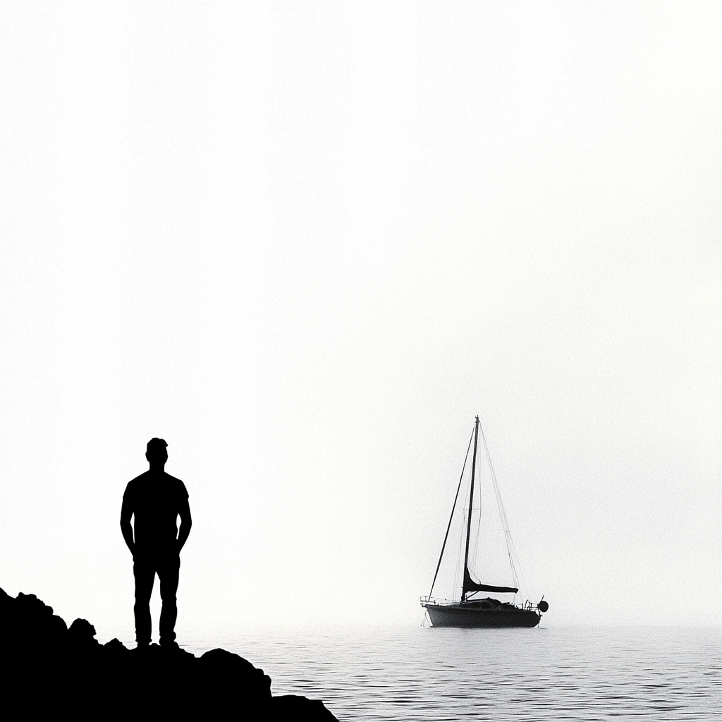 Fit yachtsman standing proudly by the sea.