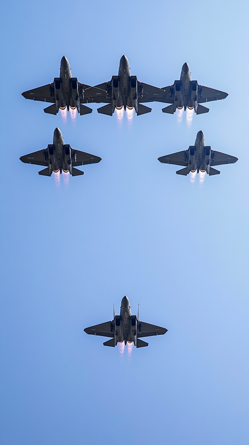 Five F-15s against one F-22 Raptor in dogfight.