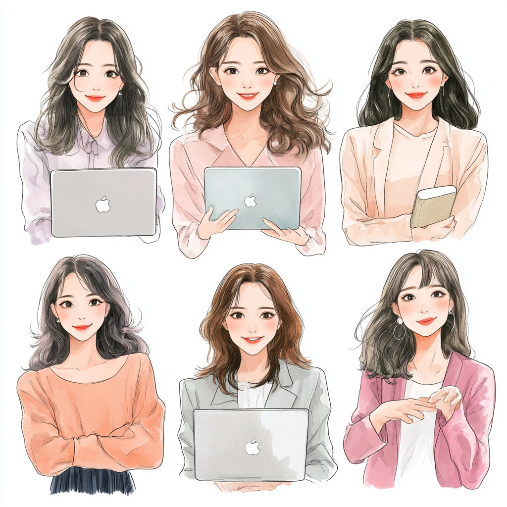 Five young Japanese women smiling and holding Mac computer.