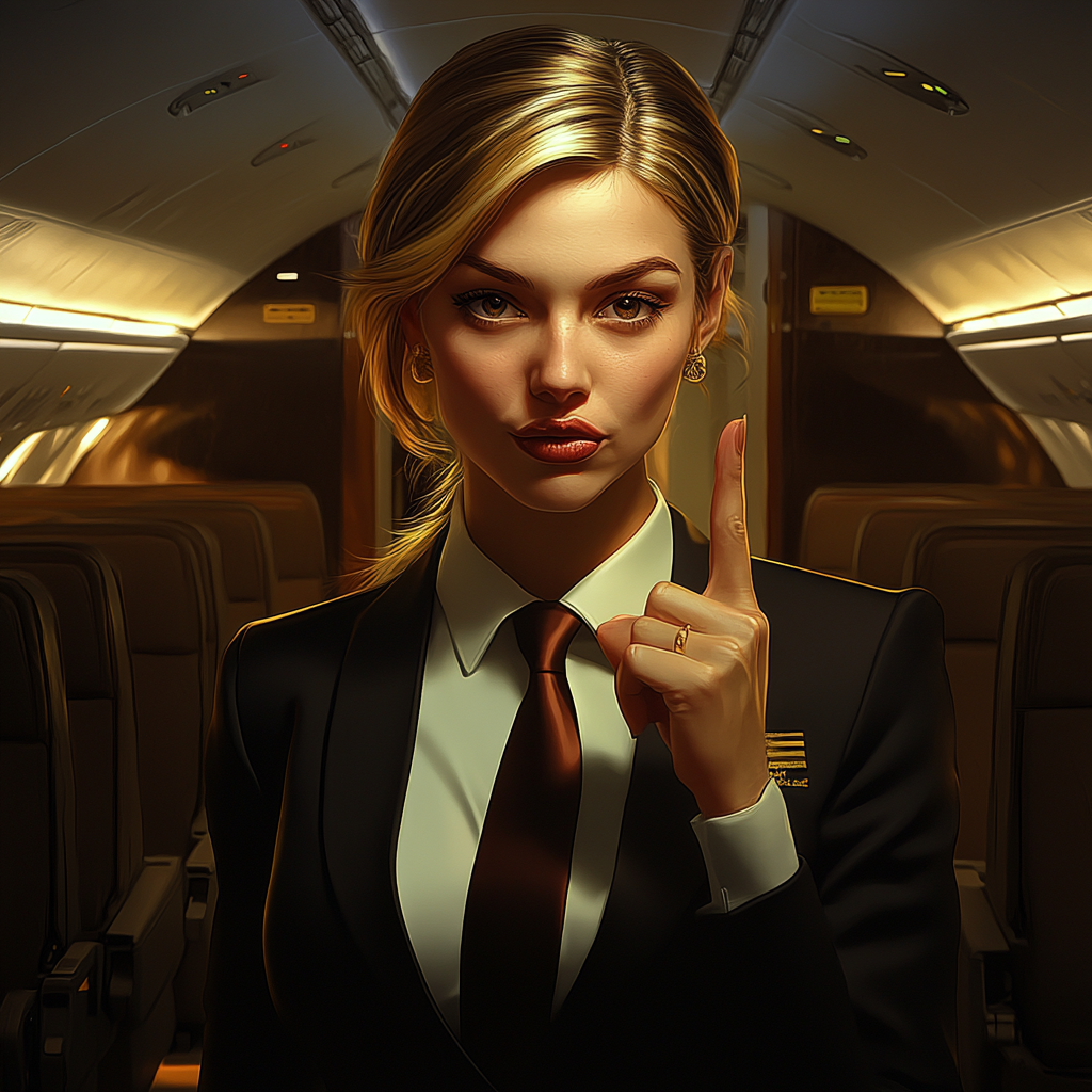 Flight attendant shushing in elegant setting