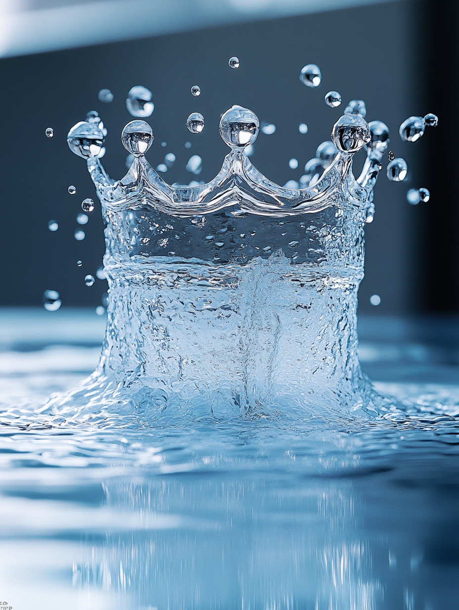 Floating Crown: Blue Water Splash with Ripples