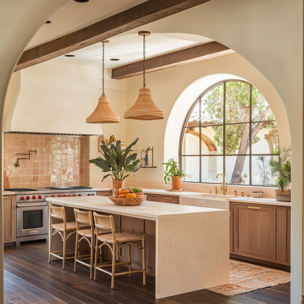 Floridian Botanical Bungalow Kitchen with Arch Transition