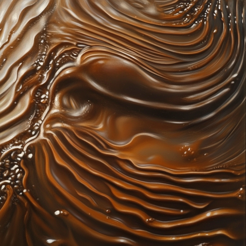 Flowing chocolate creating beautiful rippling patterns