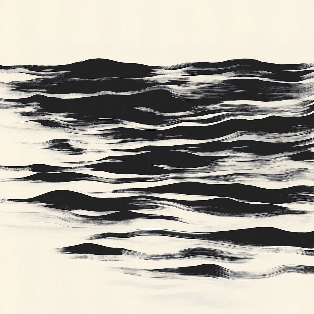 Flowing water in calming minimalist ink style